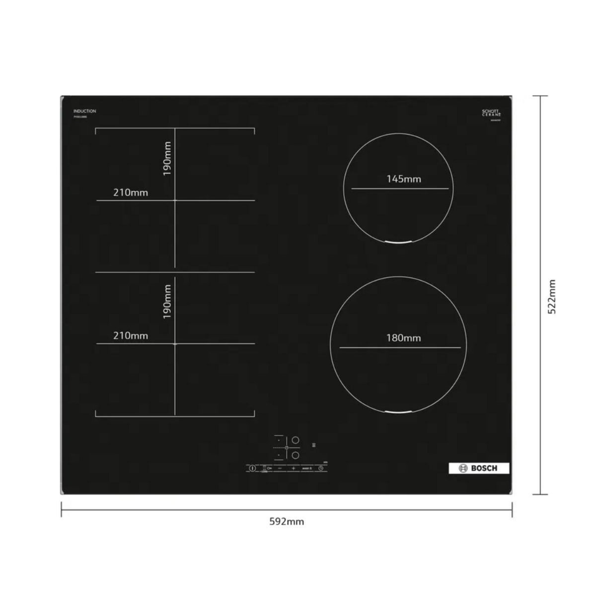 BOSCH Table de cuisson induction 60cm 4 feux 6900w noir - PVS611BB6H