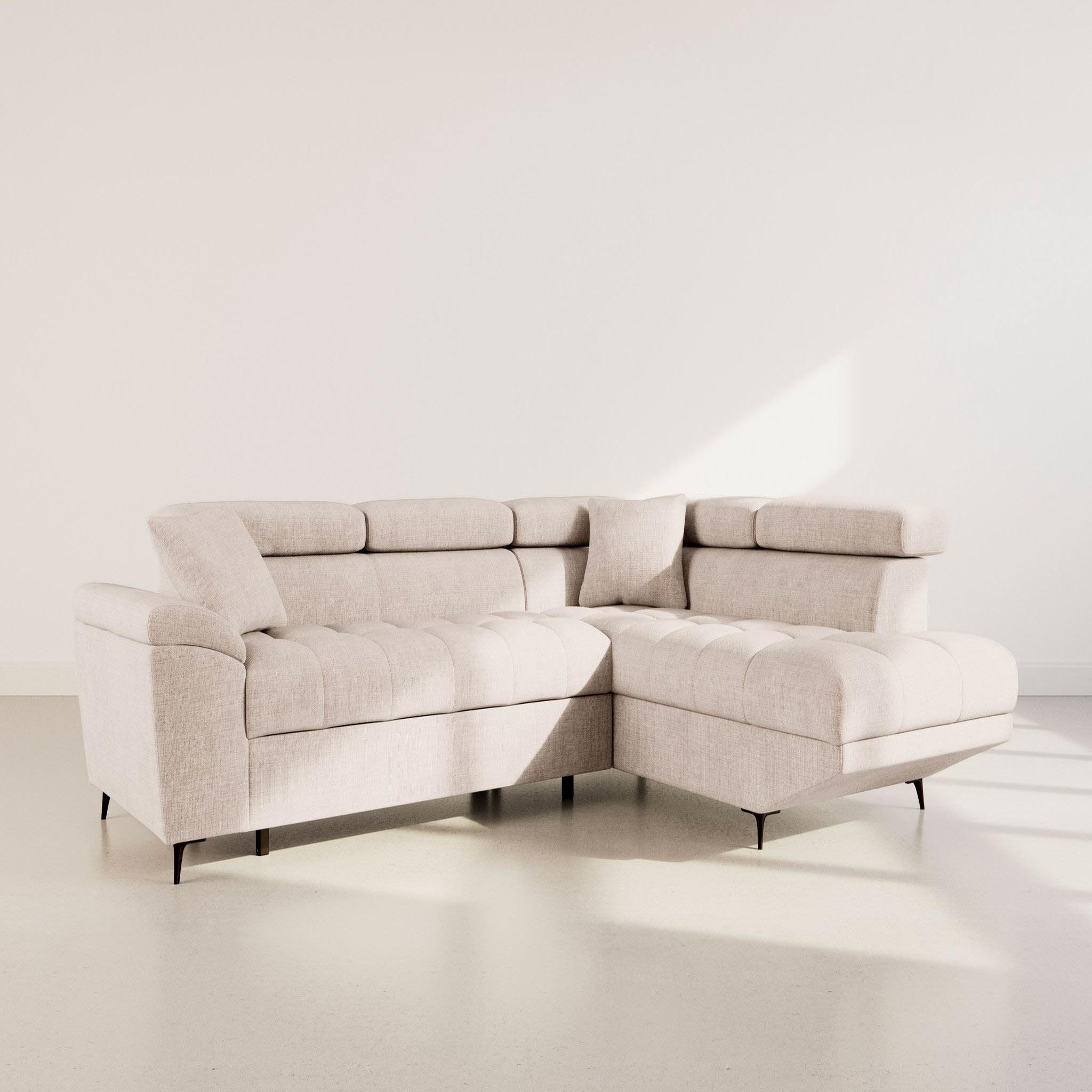 Voir la diapositive 3 : BEST MOBILIER Camille - canapé d'angle droit 5 places convertible avec têtières et coffre en velours texturé