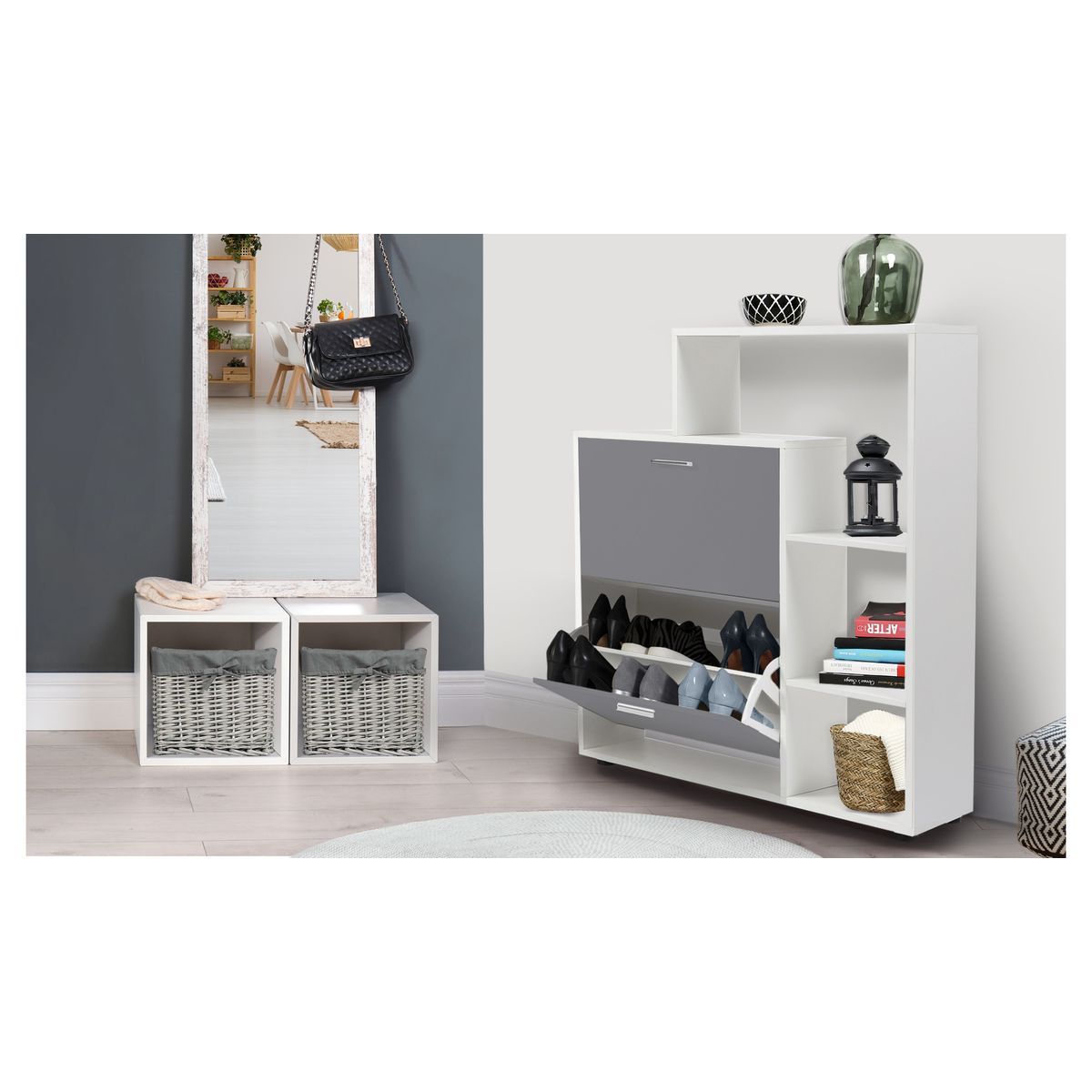 Meuble chaussures 2 portes avec étagère TIM