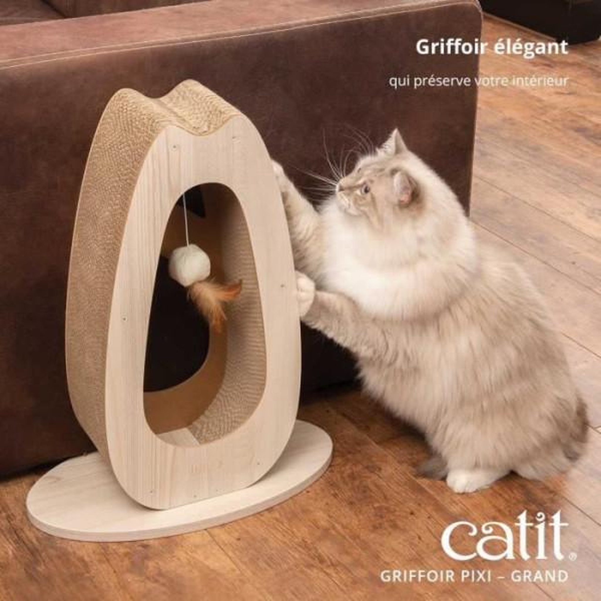 Voir la diapositive 3 : MARKET24 Griffoir pour chat - CATIT - Pixi Grand - Avec balle en tissu et plume - Aspect chene naturel