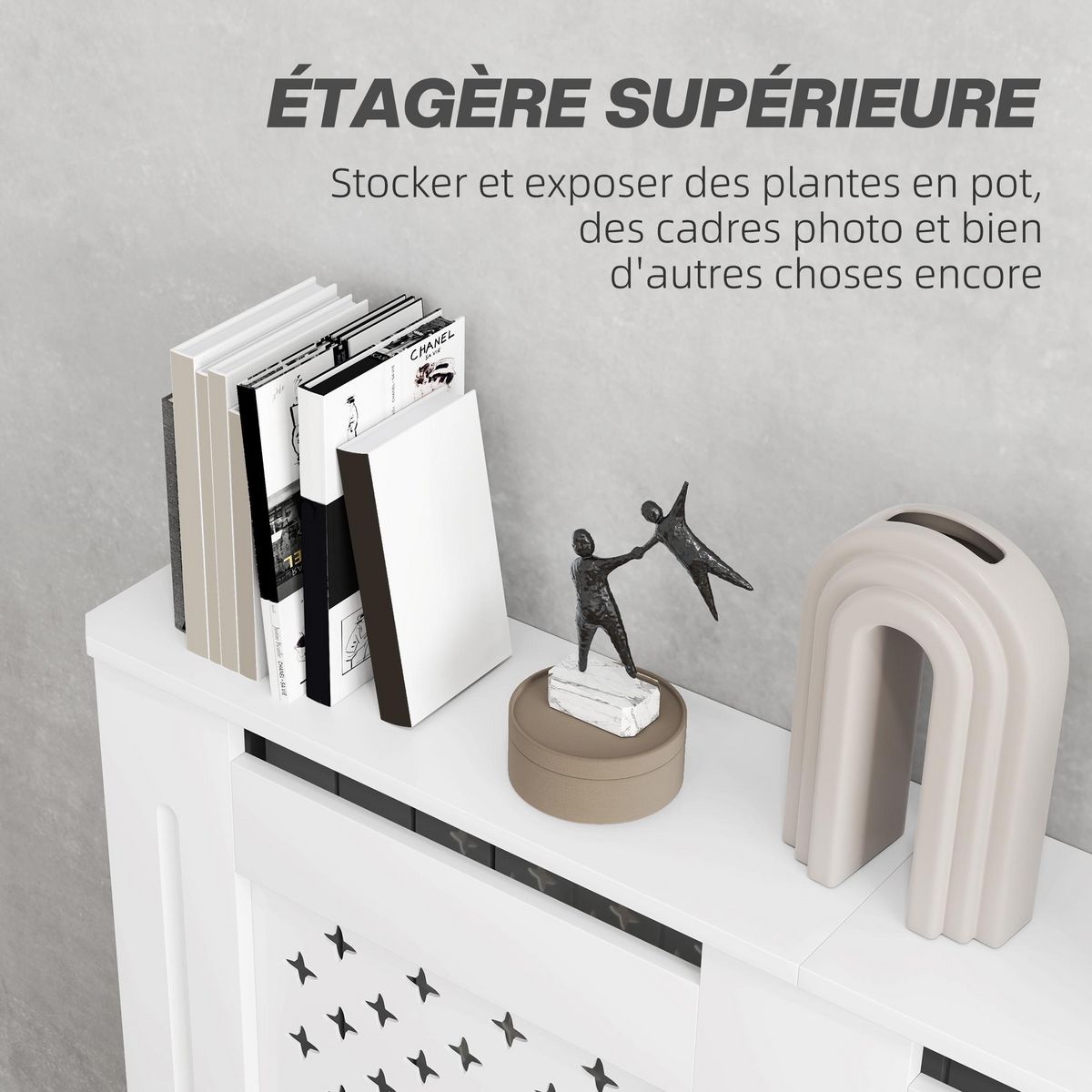 HOMCOM Cache-radiateur motif nid d'abeille - dim. 112L x 19l x 81H cm - MDF blanc