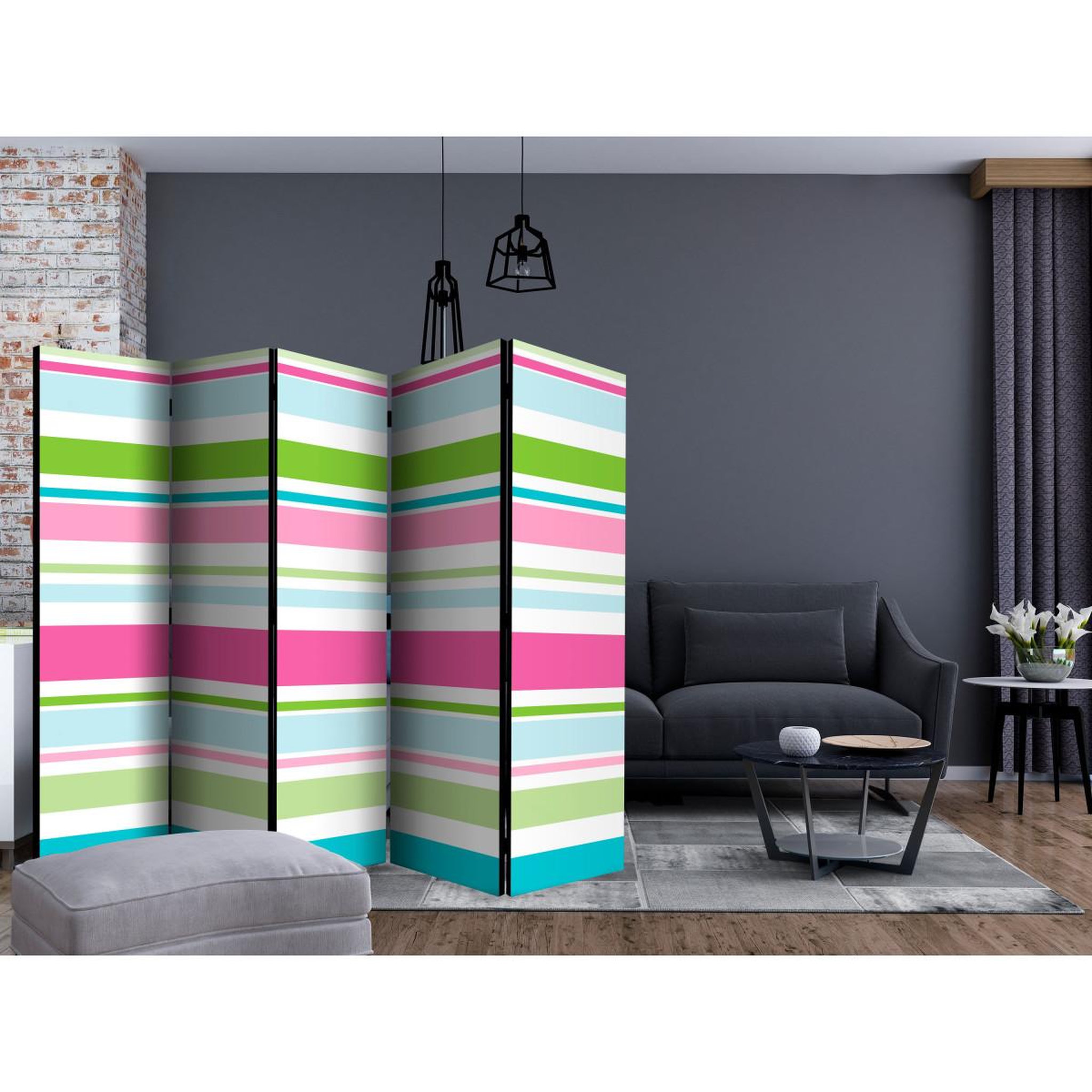 Voir la diapositive 2 : Paris Prix Paravent 5 volets  bright stripes  172x225cm