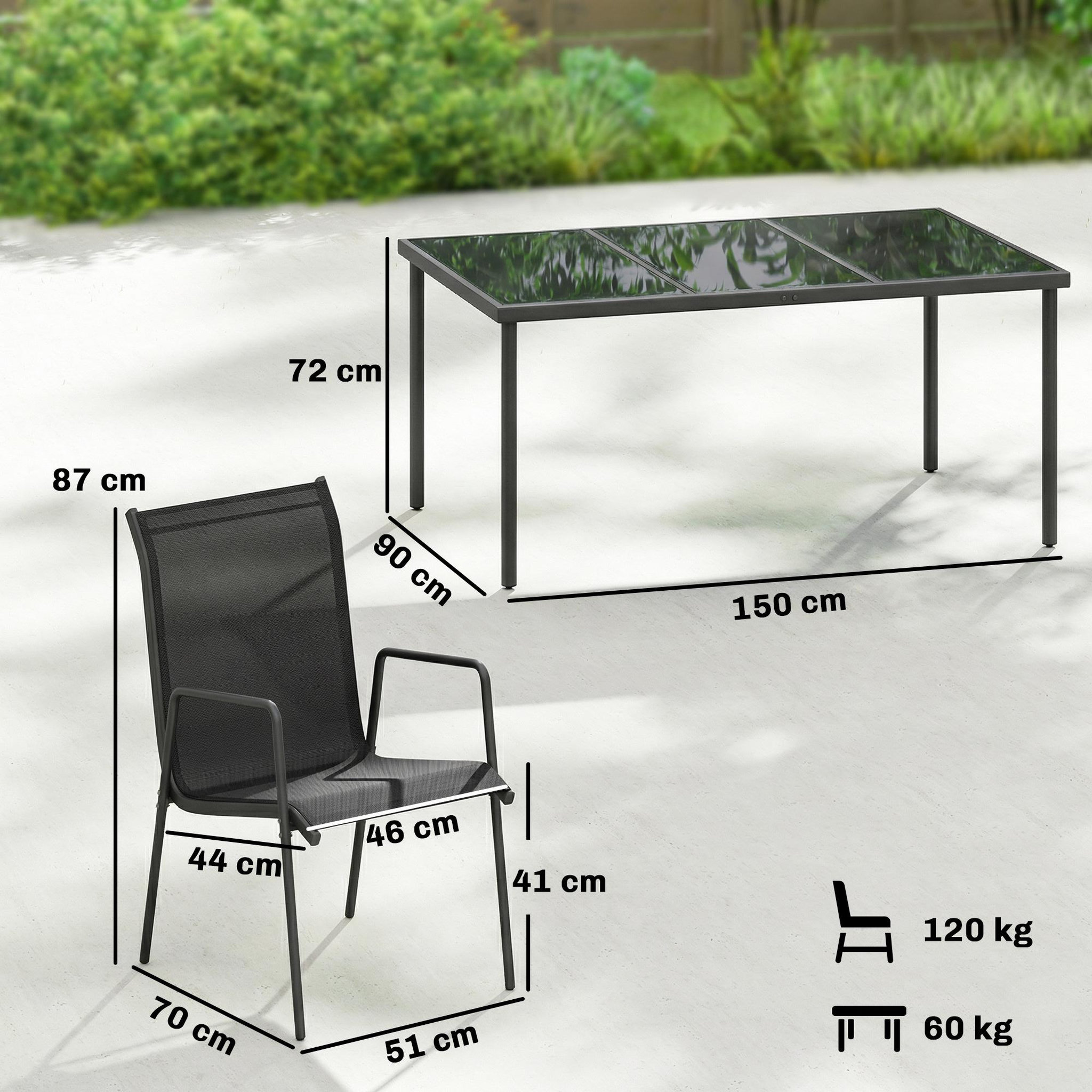 Voir la diapositive 3 : OUTSUNNY Salon de jardin 6 places 7 pièces chaises empilables métal noir