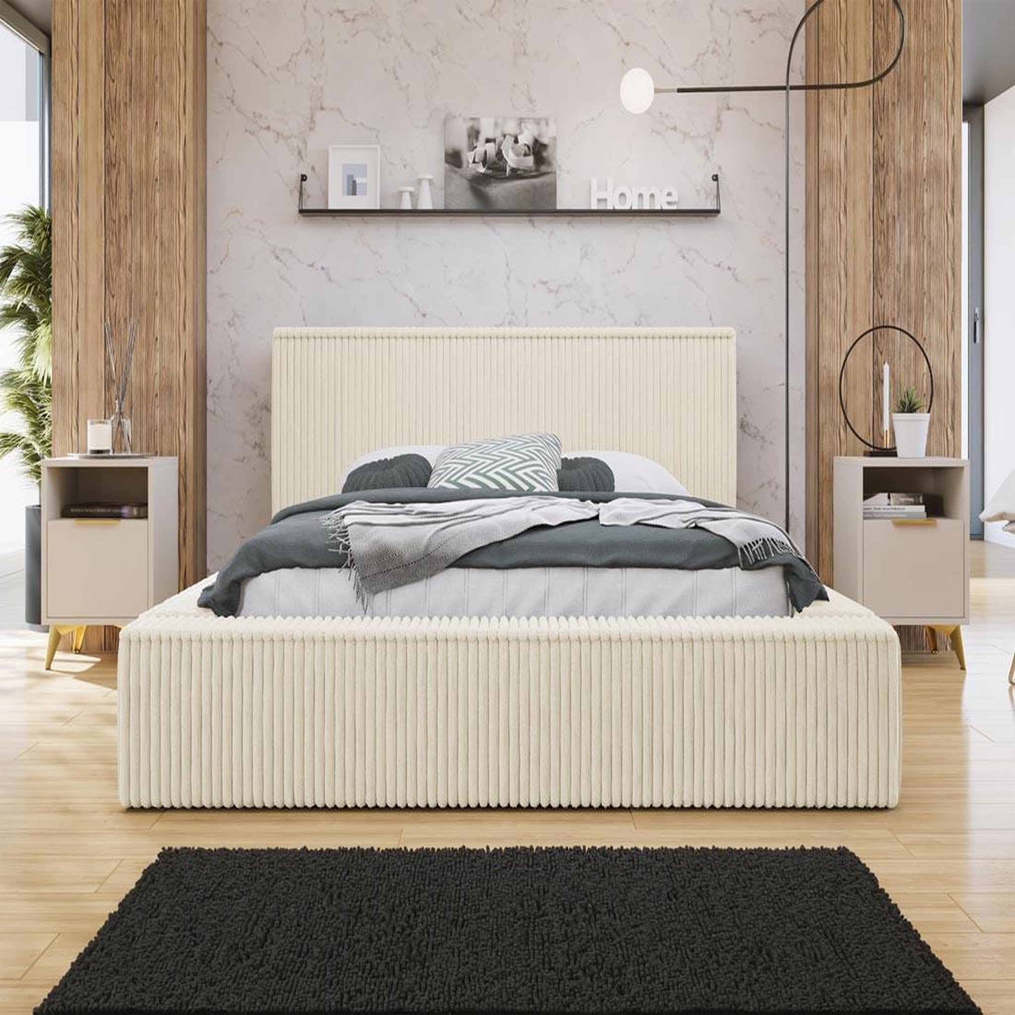 Voir la diapositive 1 : BEST MOBILIER Swan - lit coffre - 180x200 cm - sommier inclus - en velours côtelé grosses côtes
