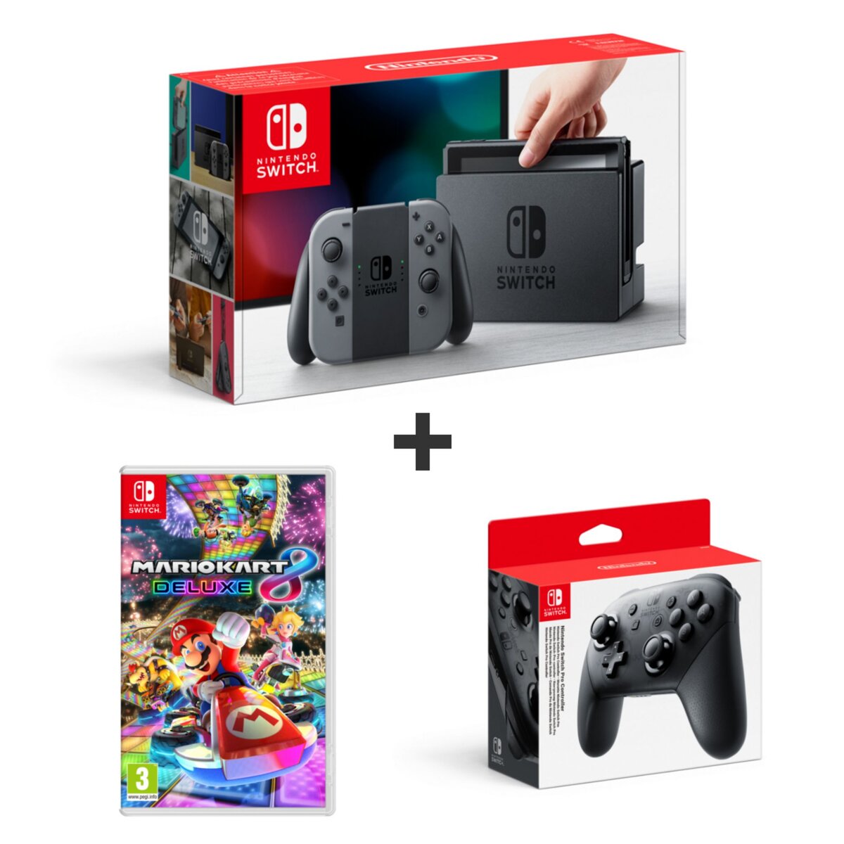 EXCLU WEB Console Nintendo Switch Grise + Mario Kart 8 Deluxe + Manette Switch PRO
