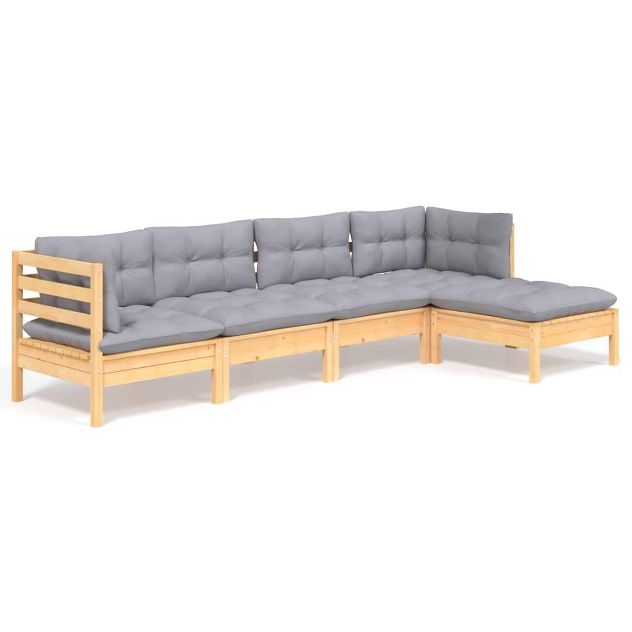 Voir la diapositive 2 : VIDAXL Salon de jardin 5 pcs avec coussins gris bois de pin