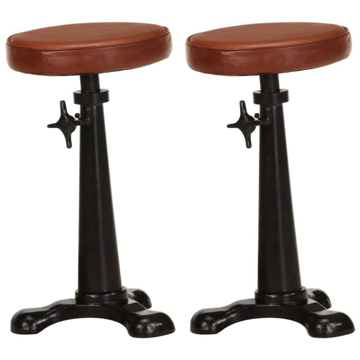 VIDAXL Tabourets de bar lot de 2 marron cuir veritable et fonte