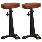 VIDAXL Tabourets de bar lot de 2 marron cuir veritable et fonte