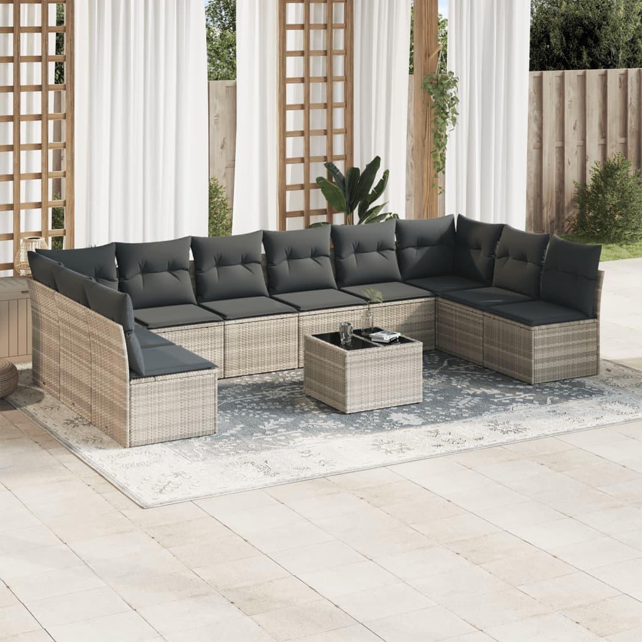 VIDAXL Salon de jardin 11 pcs avec coussins gris clair resine tressee
