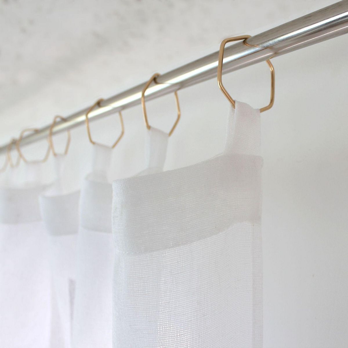 TOILINUX Voilage effet lin avec anneaux dorés VERA - 140 x 240 cm - Blanc