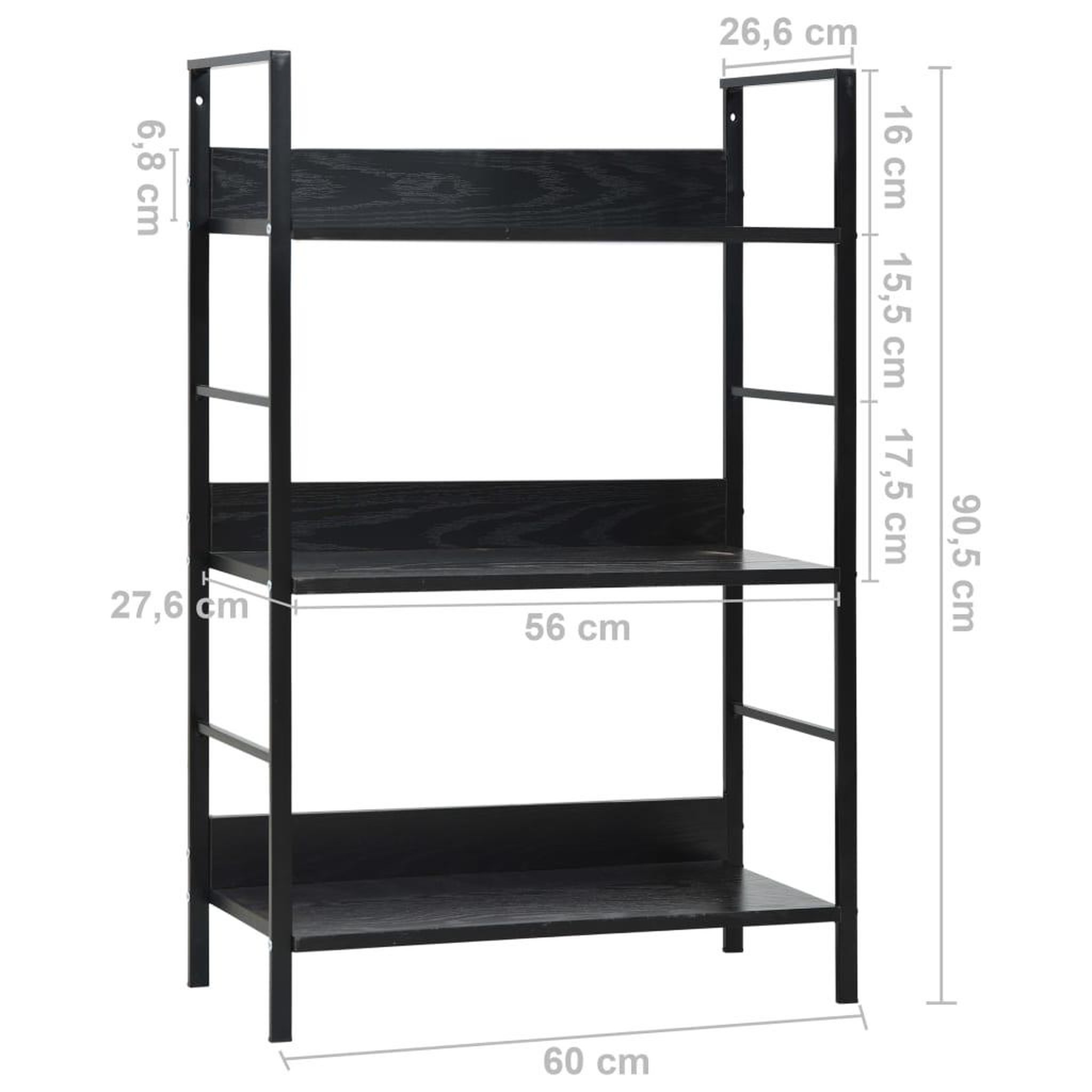 Voir la diapositive 6 : VIDAXL Bibliotheque a 3 niveaux noir 60x27,6x90,5 cm bois d'ingenierie
