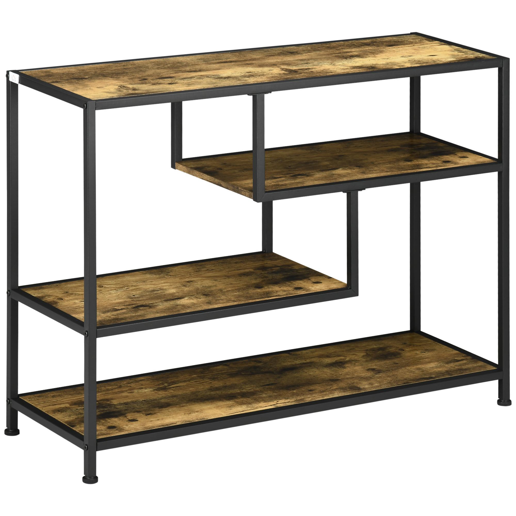 Voir la diapositive 1 : HOMCOM Console design industriel 4 étagères acier noir panneaux aspect bois vieilli
