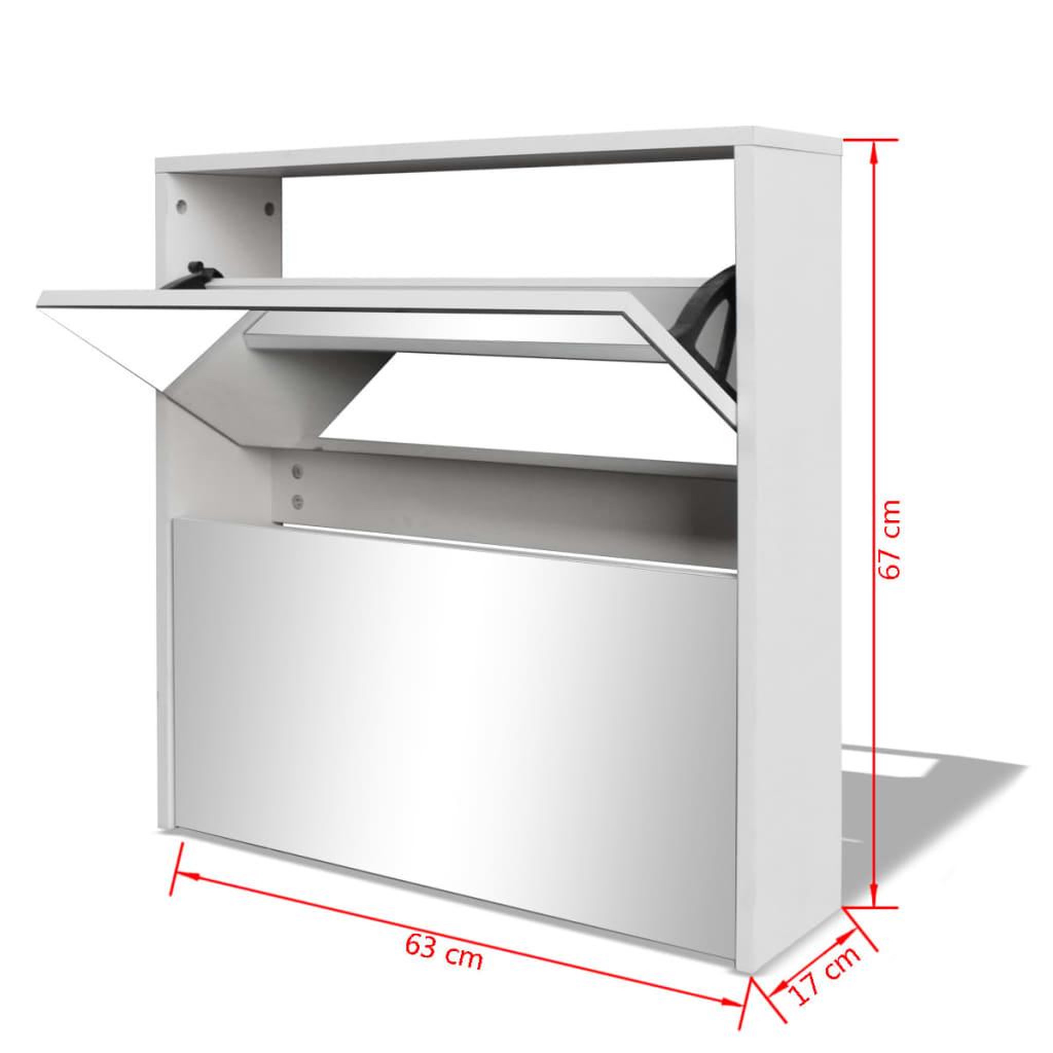 Voir la diapositive 5 : VIDAXL Meuble a chaussures 2 etages avec miroir 63x17x67 cm Blanc