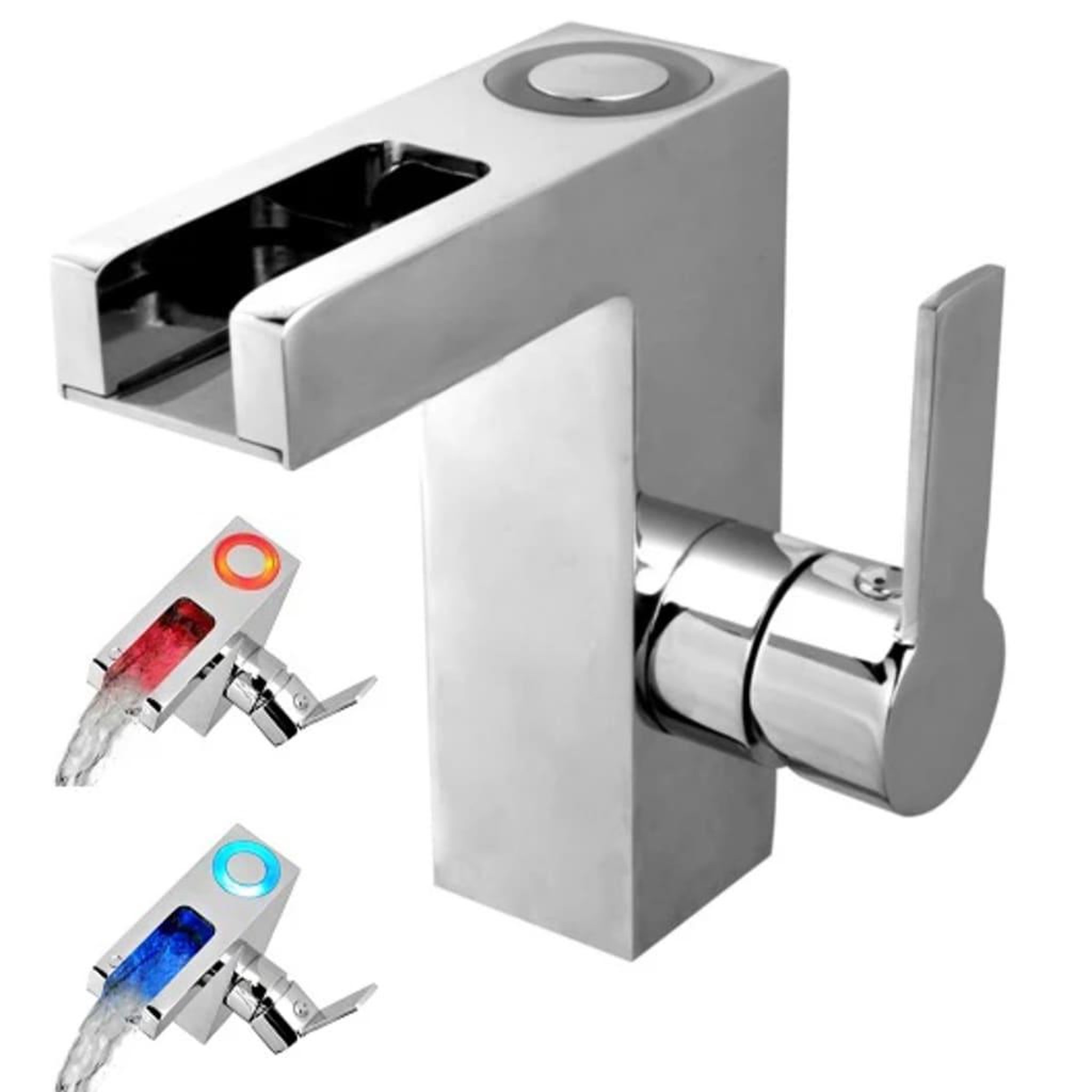 Voir la diapositive 1 : SCHUTTE SCHÜTTE Mitigeur de lavabo a LED avec bec verseur ORINOCO chrome