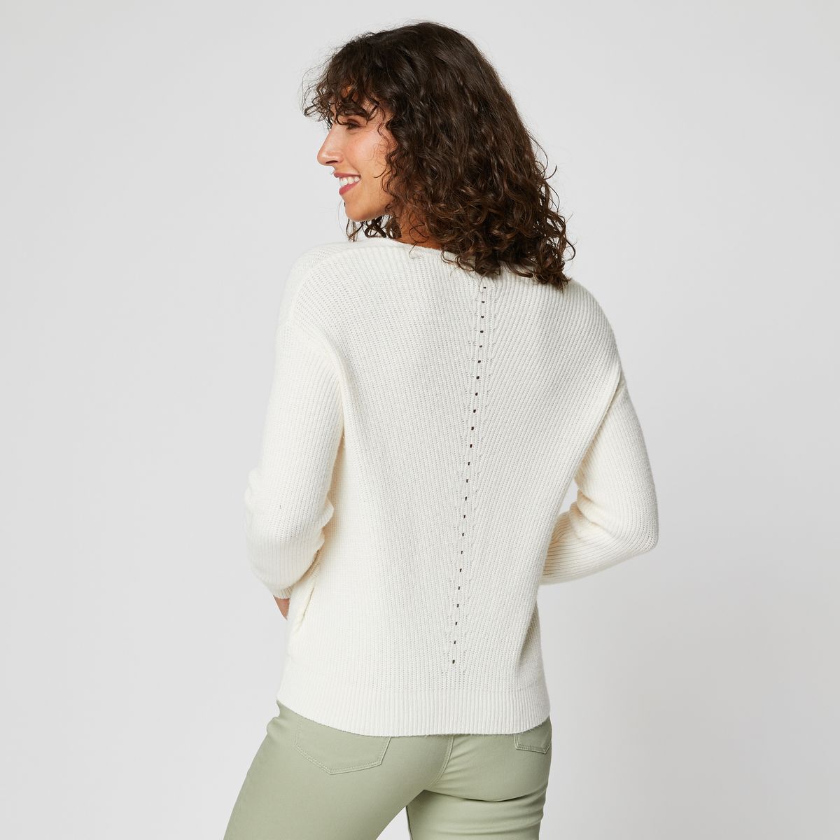 INEXTENSO Pull col rond blanc femme