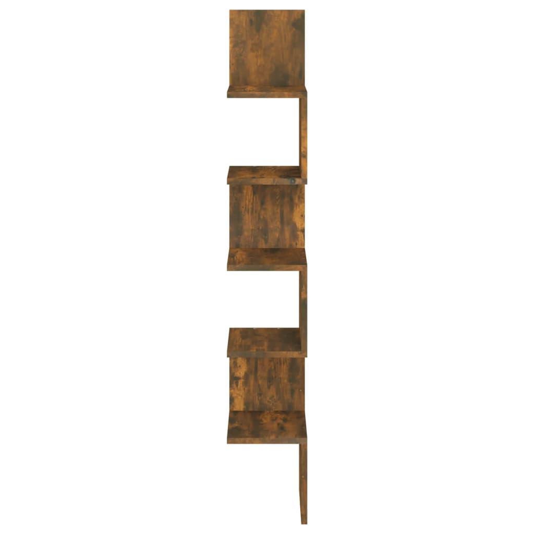 Voir la diapositive 3 : VIDAXL Etagere d'angle murale Chene fume 20x20x127,5cm Bois ingenierie