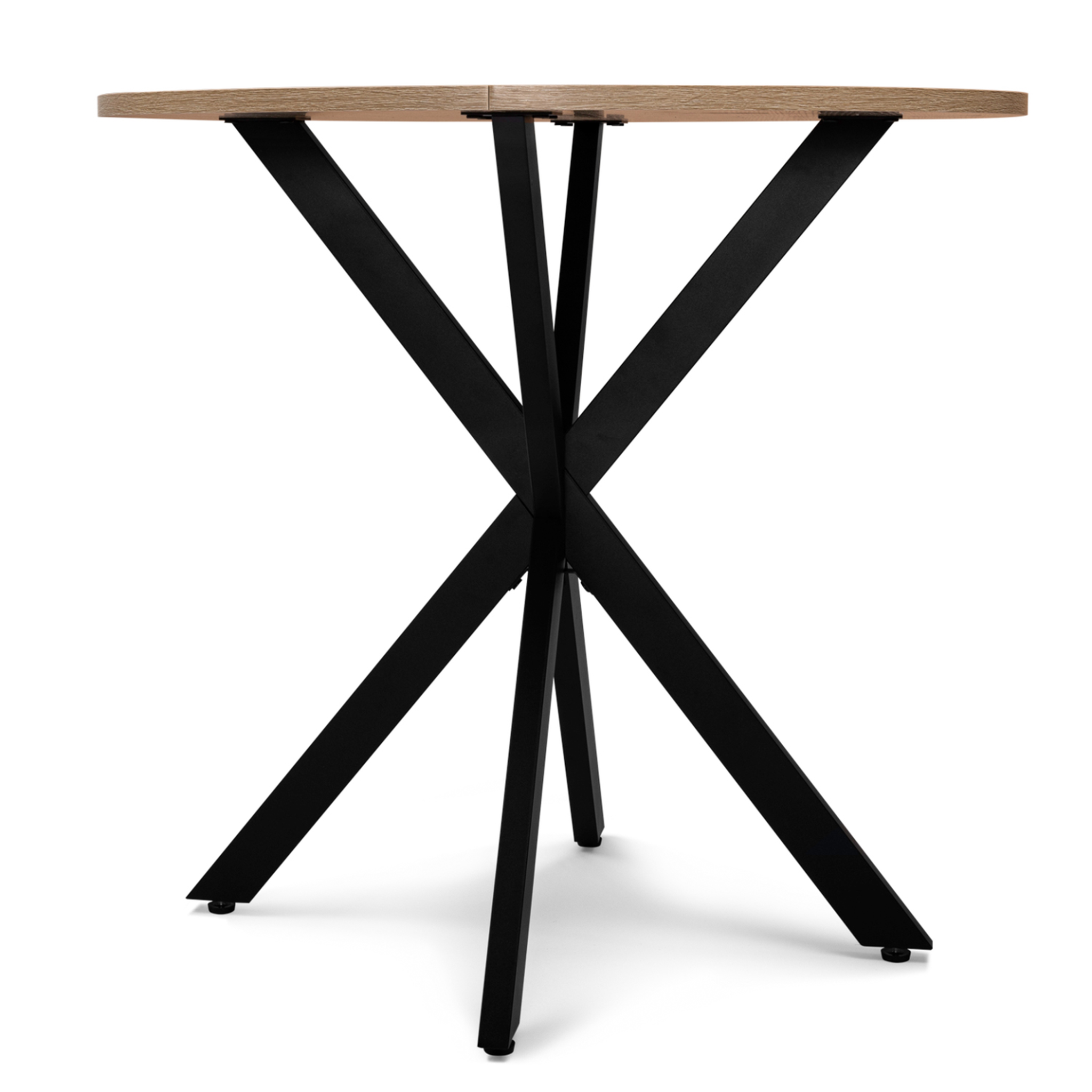 Voir la diapositive 3 : ID MARKET Table à manger ronde alix 4 personnes pied araignée bois et noir 80 cm