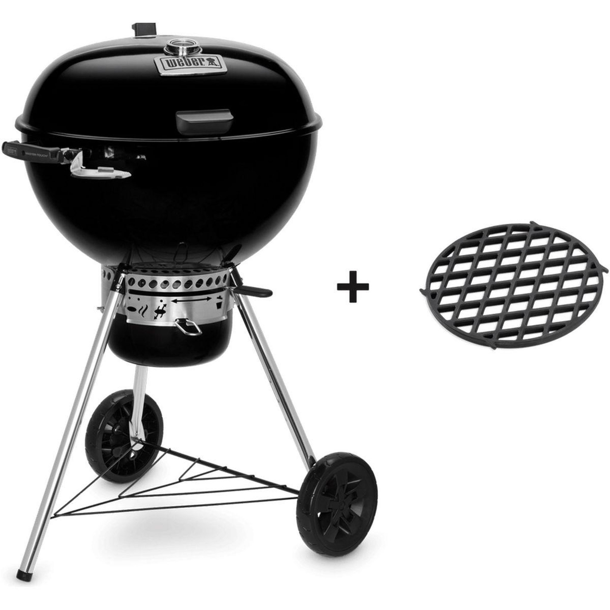 Weber Barbecue charbon master-touch gbs premium e-5775 black sur pied 57 cm + grill gbs en fonte