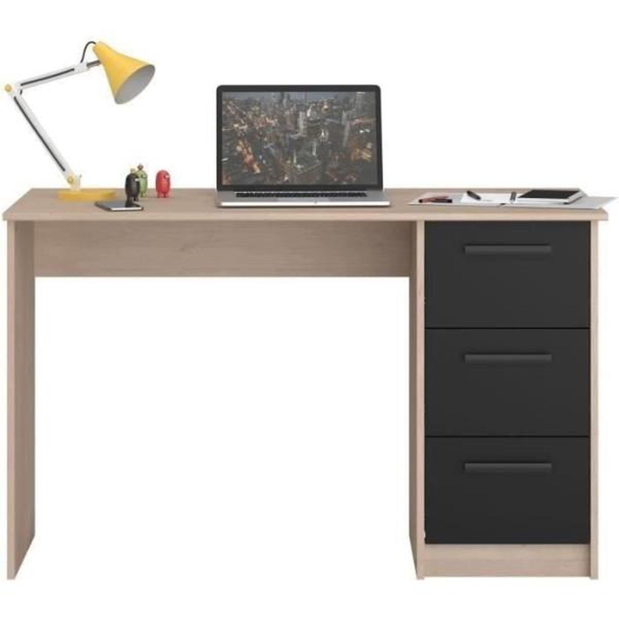 Voir la diapositive 4 : PARISOT Chambre complete enfant 3 pieces ZODIAC - Lit + chevet + bureau - Décor chene/noir - PARISOT