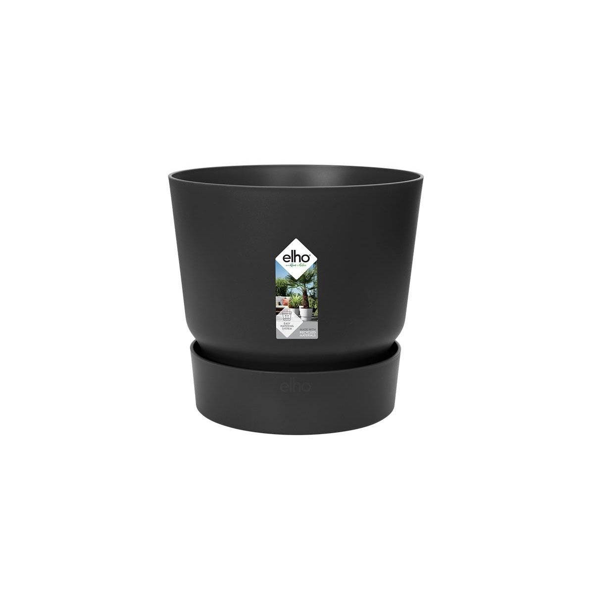 ELHO Pot de fleurs rond en plastique Ø 30 cm Elho Greenville Round noir pour jardin et balcon