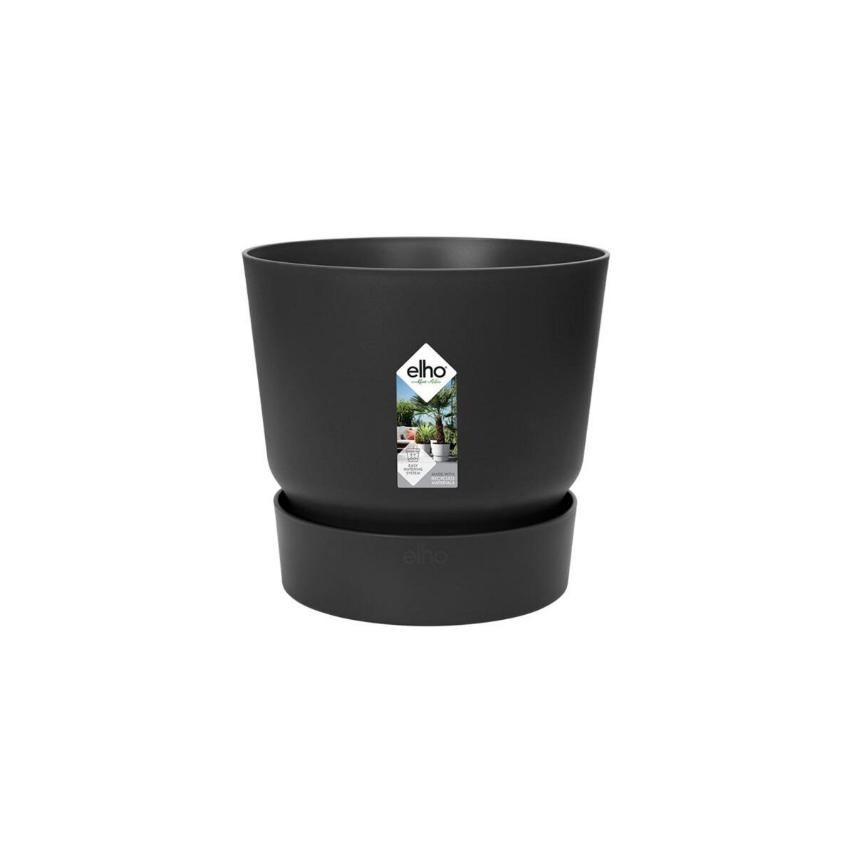 ELHO Pot de fleurs rond en plastique Ø 30 cm Elho Greenville Round noir pour jardin et balcon