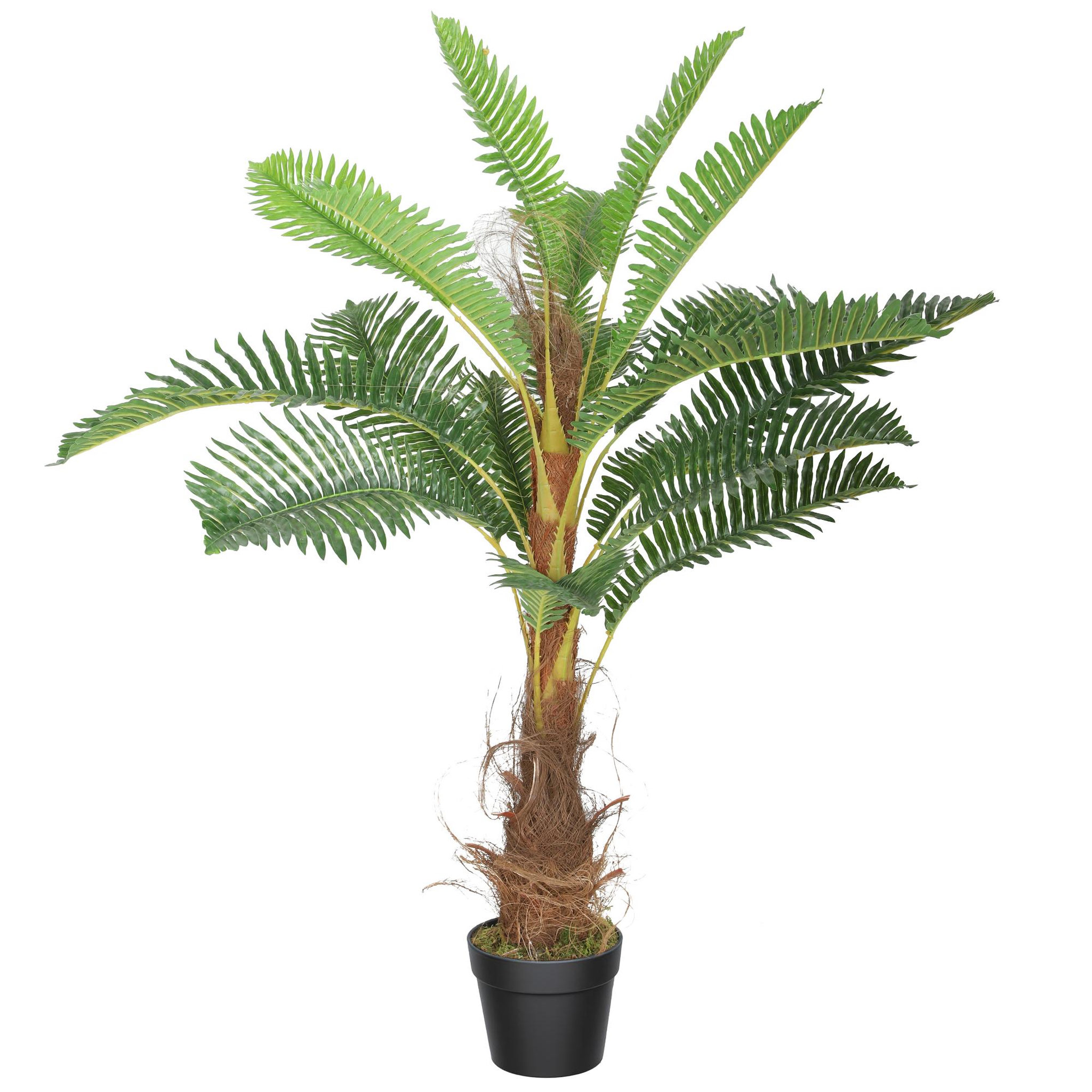 HOMCOM Palmier artificiel H.1 m arbre artificiel tronc branches lichen feuilles grand réalisme pot inclus
