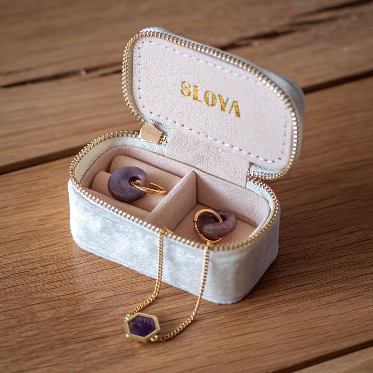 SLOYA Mini boîte à bijoux velours blanc coton