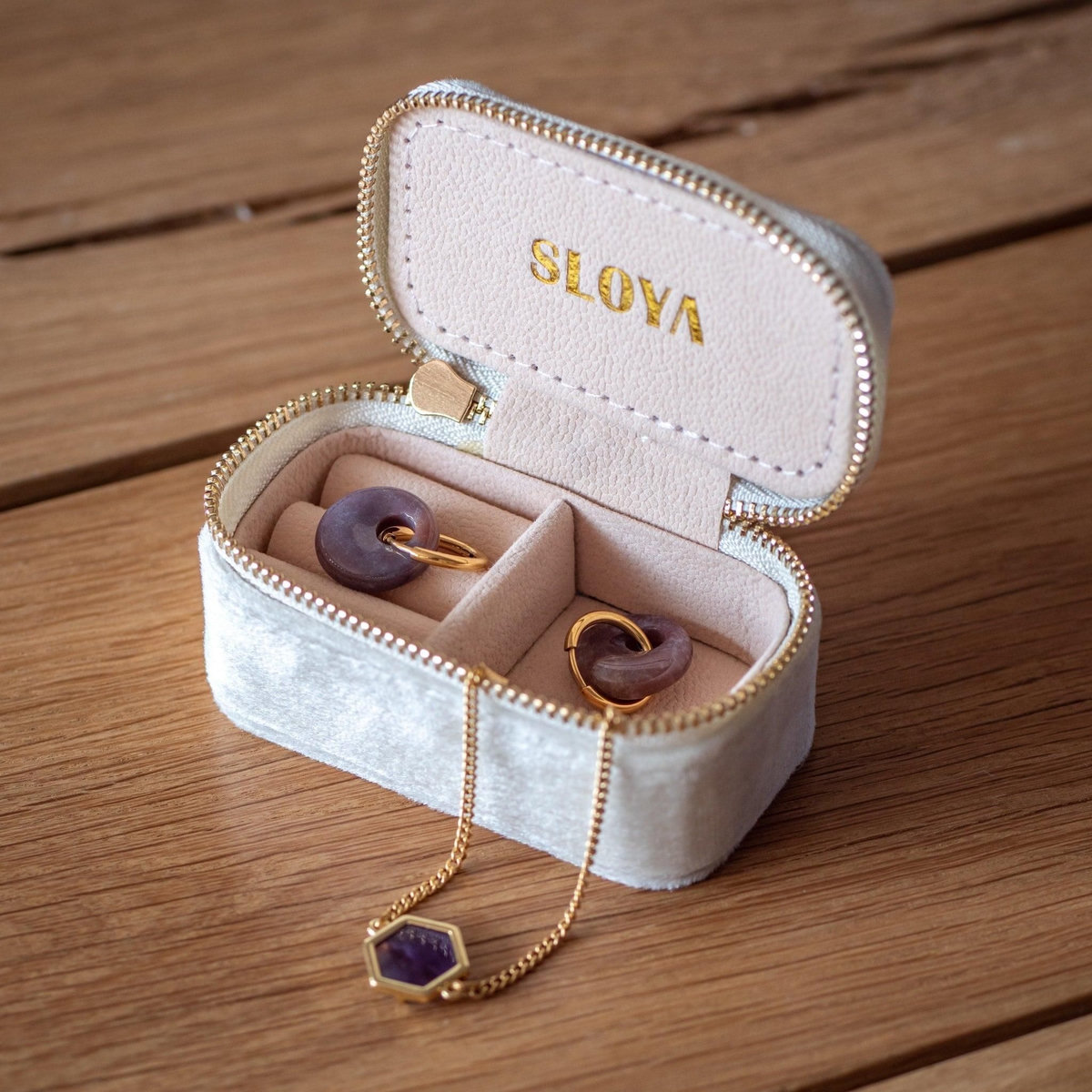SLOYA Mini boîte à bijoux velours blanc coton