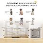 Voir la diapositive 3 : PAWHUT Barrière de sécurité chien pliable modulable 3 panneaux une porte dim. max. L.202,5 x H.76 cm - acier noir
