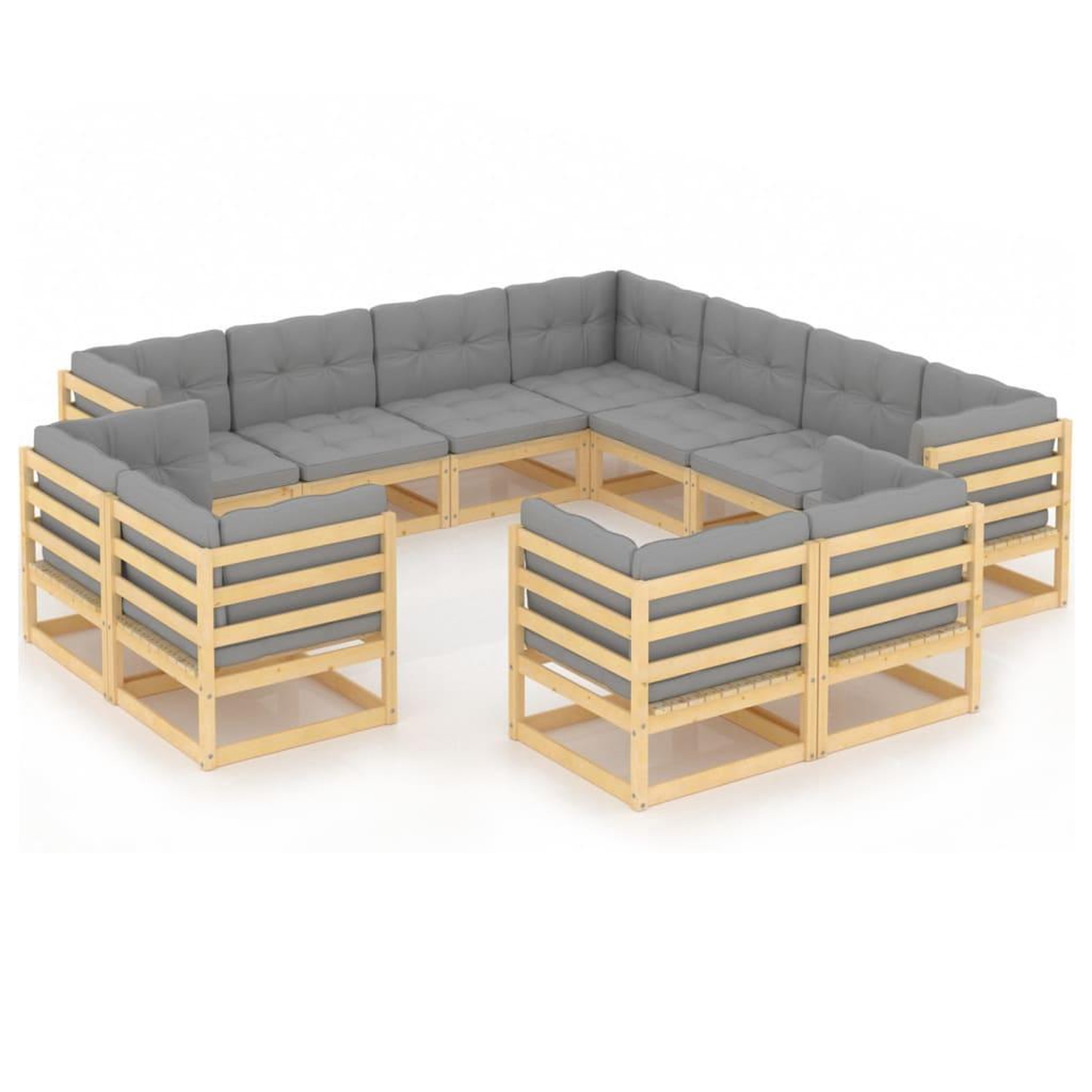 Voir la diapositive 2 : VIDAXL Salon de jardin 11 pcs avec coussins Bois de pin massif