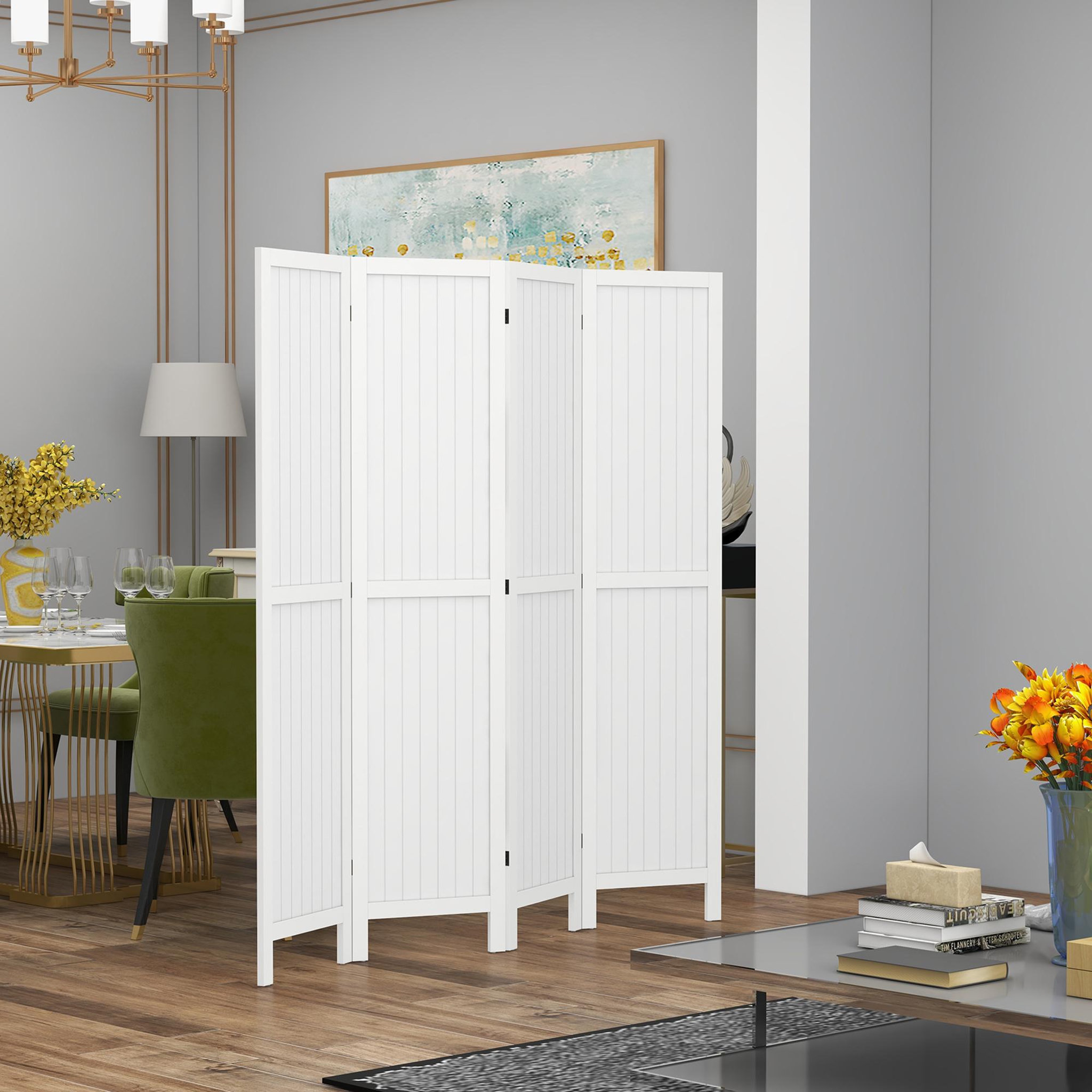 Voir la diapositive 2 : HOMCOM Paravent intérieur 4 panneaux style rustique chic - séparateur de pièce avec rainures verticales - bois de paulownia blanc