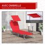 Voir la diapositive 6 : OUTSUNNY Transat bain de soleil pliable grand confort dossier et pare-soleil réglable multi-positions rouge