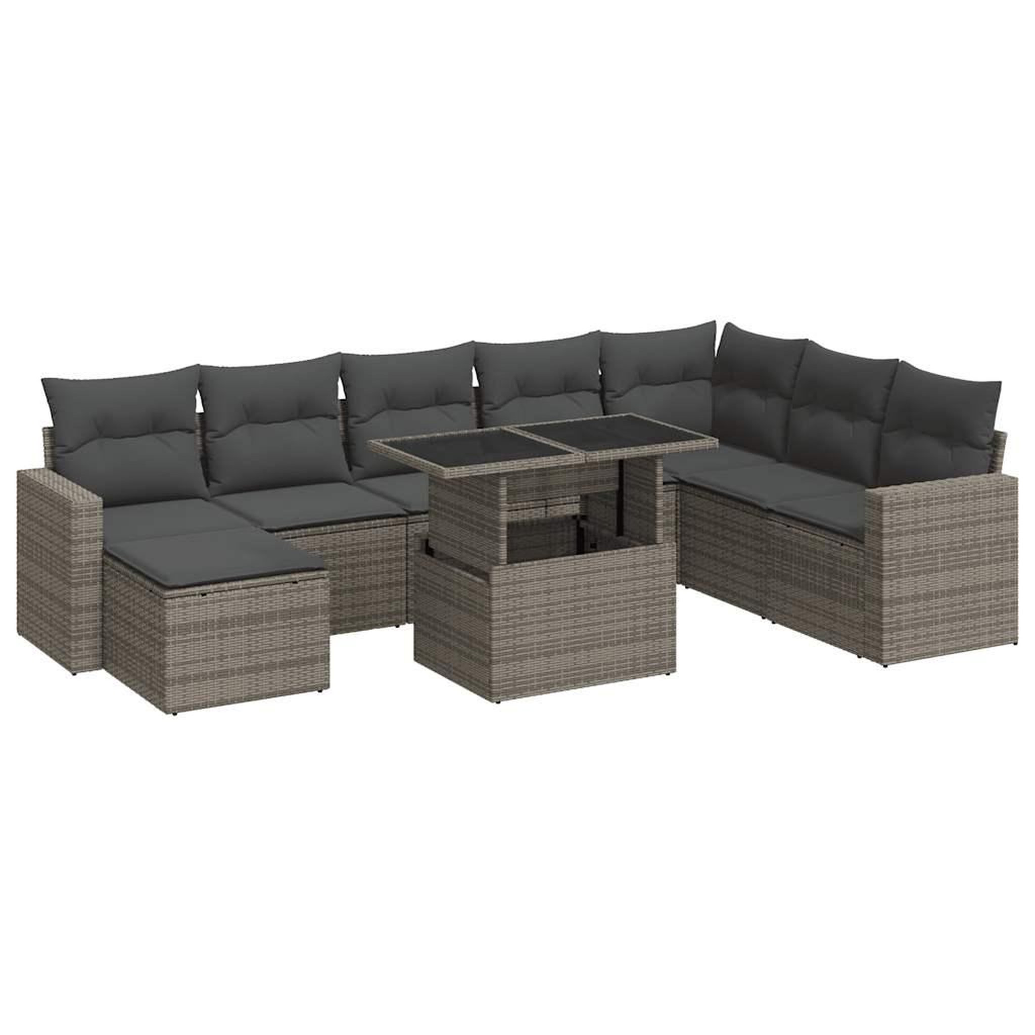 Voir la diapositive 2 : VIDAXL Salon de jardin 9 pcs avec coussins gris resine tressee