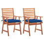 Voir la diapositive 1 : VIDAXL Chaises a manger d'exterieur lot de 2 et coussins Acacia massif