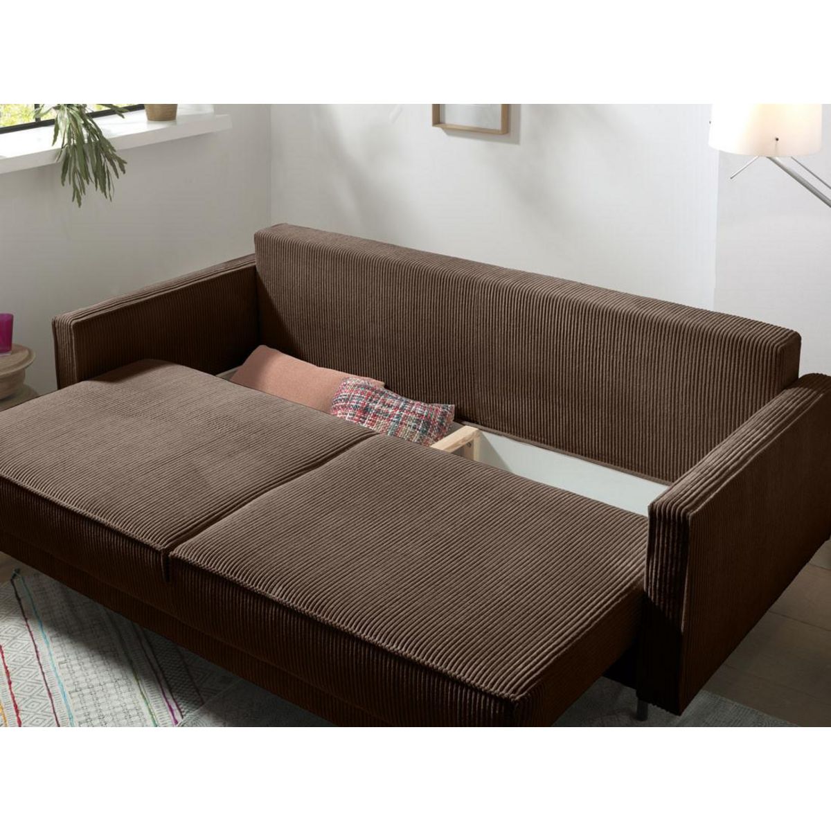 LISA DESIGN Charlie - canapé 3 places convertible avec coffre - en velours côtelé