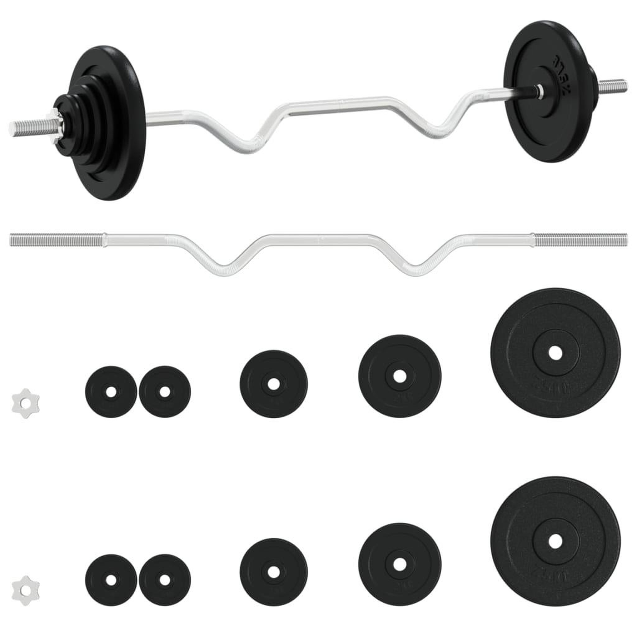 Voir la diapositive 2 : VIDAXL Ensemble d'halteres avec plaques 30 kg fonte et acier chrome