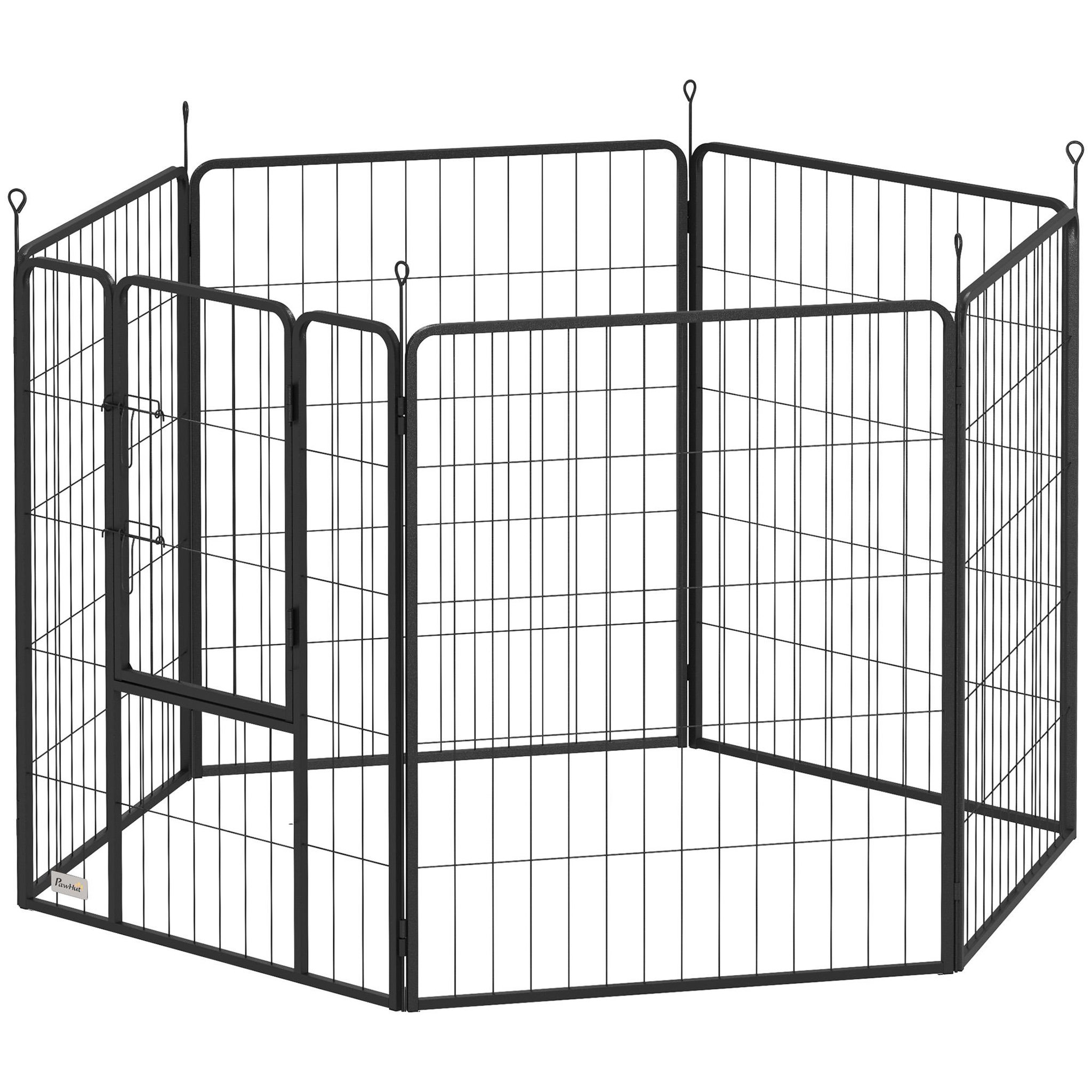 Voir la diapositive 2 : PAWHUT Parc enclos chien modulable pliable 6 panneaux h.100cm porte verrouillable acier époxy anthracite