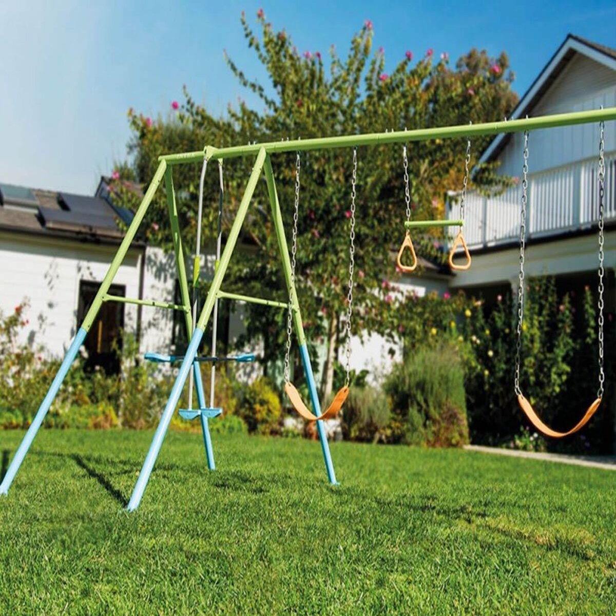 INTEX Portique-balançoire 4 agrès - 2 balançoires + face à face + anneaux - Intex