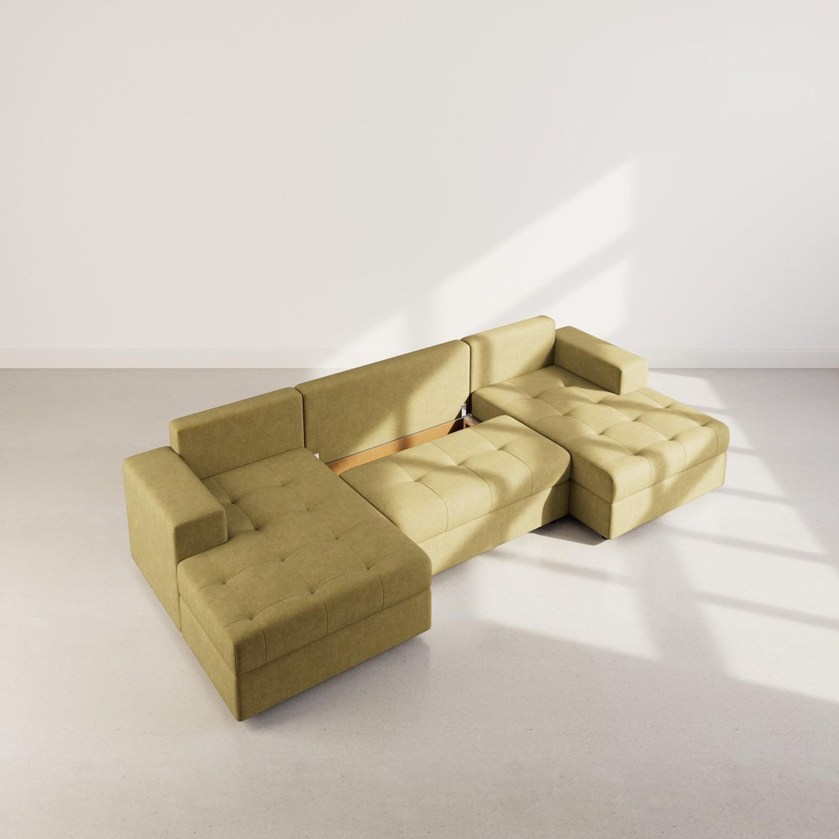 BEST MOBILIER Bastian - canapé panoramique en u 7 places convertible avec coffre en velours texturé