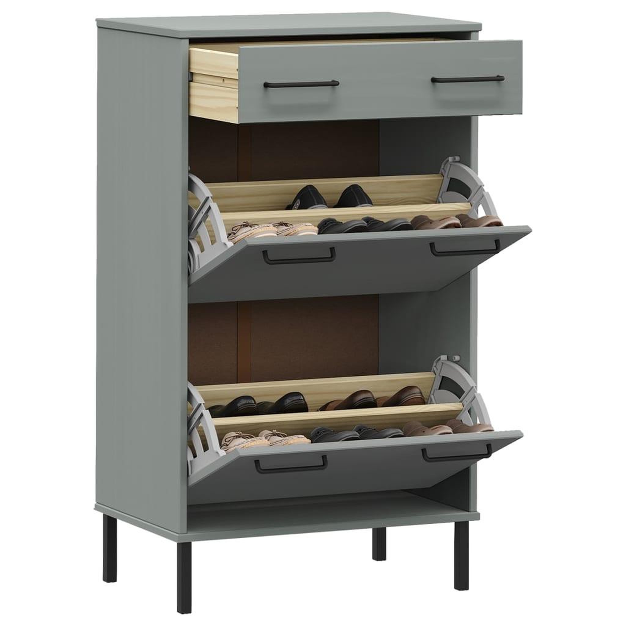 Voir la diapositive 3 : VIDAXL Etagere a chaussures et pieds en metal Gris Bois de pin OSLO