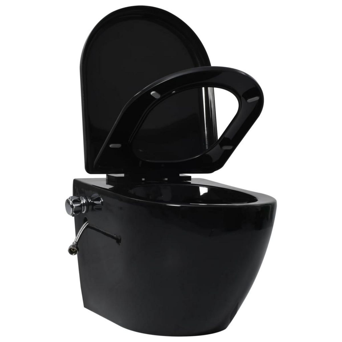 VIDAXL Toilette suspendue et sans bord avec reservoir noir ceramique
