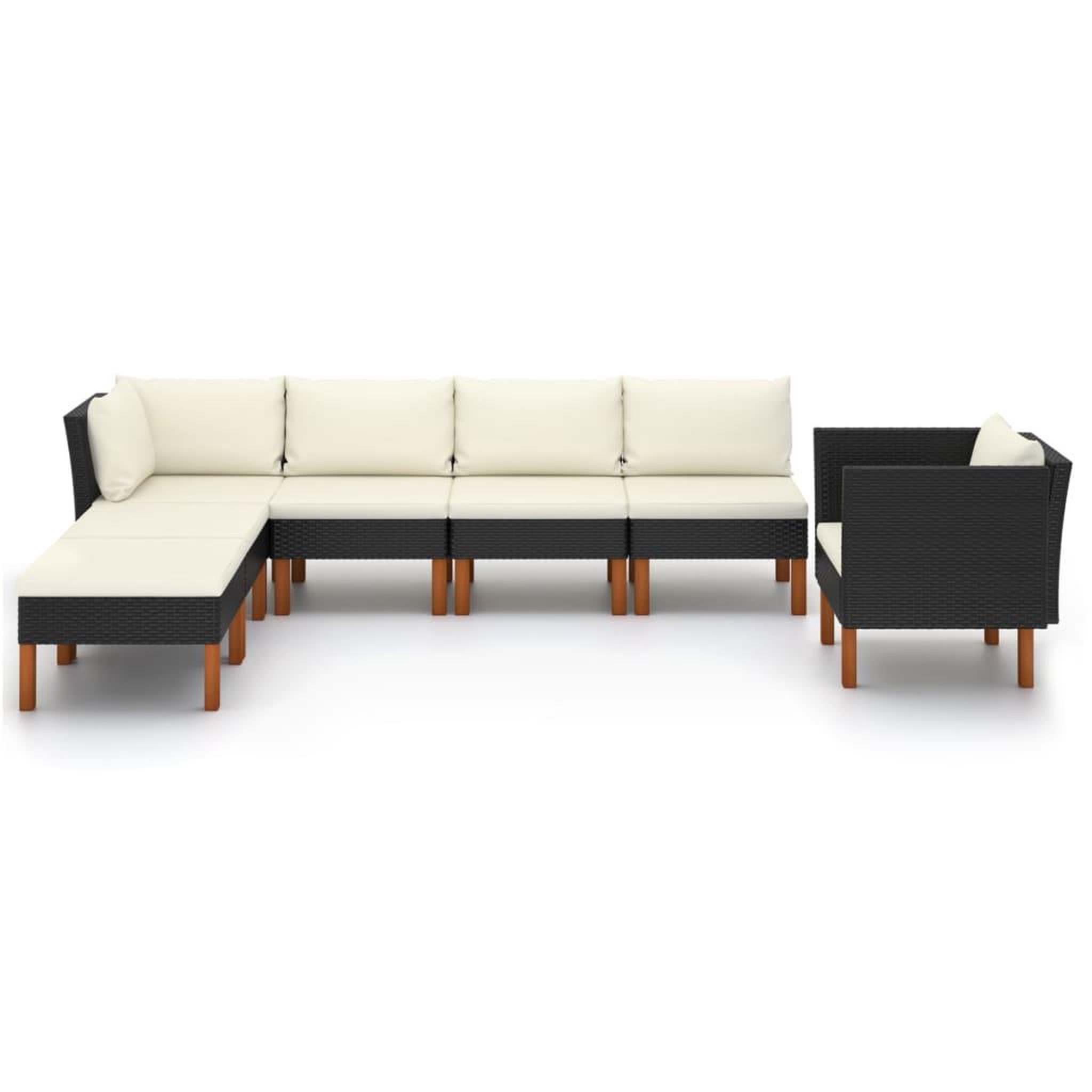 Voir la diapositive 2 : VIDAXL Salon de jardin 7 pcs Resine tressee et bois d'eucalyptus Noir