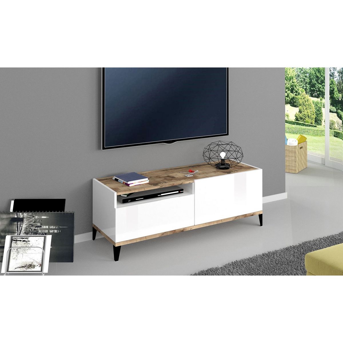 Meuble TV moderne 1 porte 1 tiroir L120cm BARI