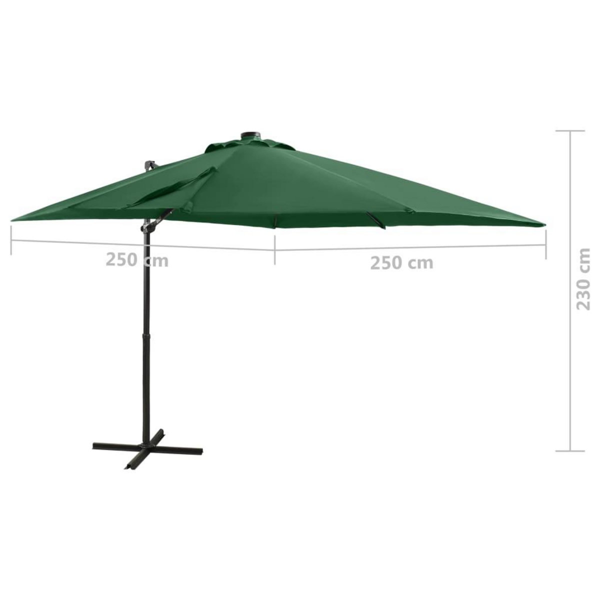 VIDAXL Parasol de jardin en porte-a-faux et mat et lumieres LED vert