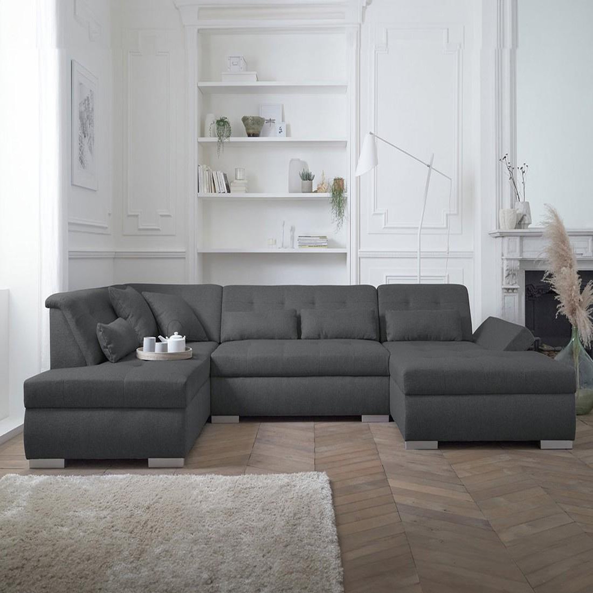 LISA DESIGN Vermont - canapé panoramique d'angle gauche - 7 places - xxl. Coloris disponibles : Bicolore, Noir, Gris, Bleu, Beige