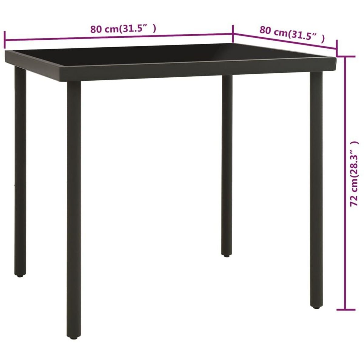 VIDAXL Table a dîner d'exterieur Anthracite 80x80x72 cm Verre et acier