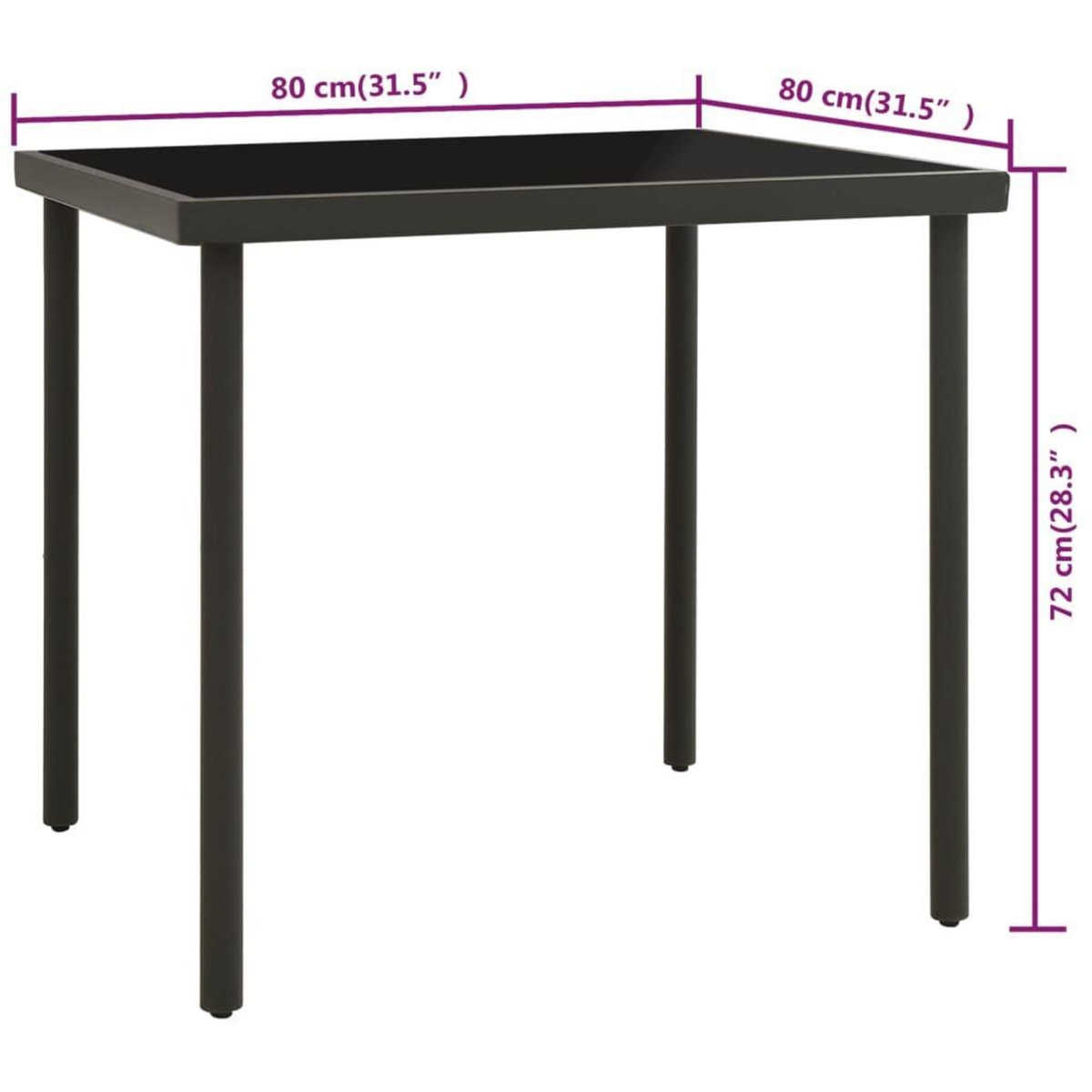 VIDAXL Table a dîner d'exterieur Anthracite 80x80x72 cm Verre et acier