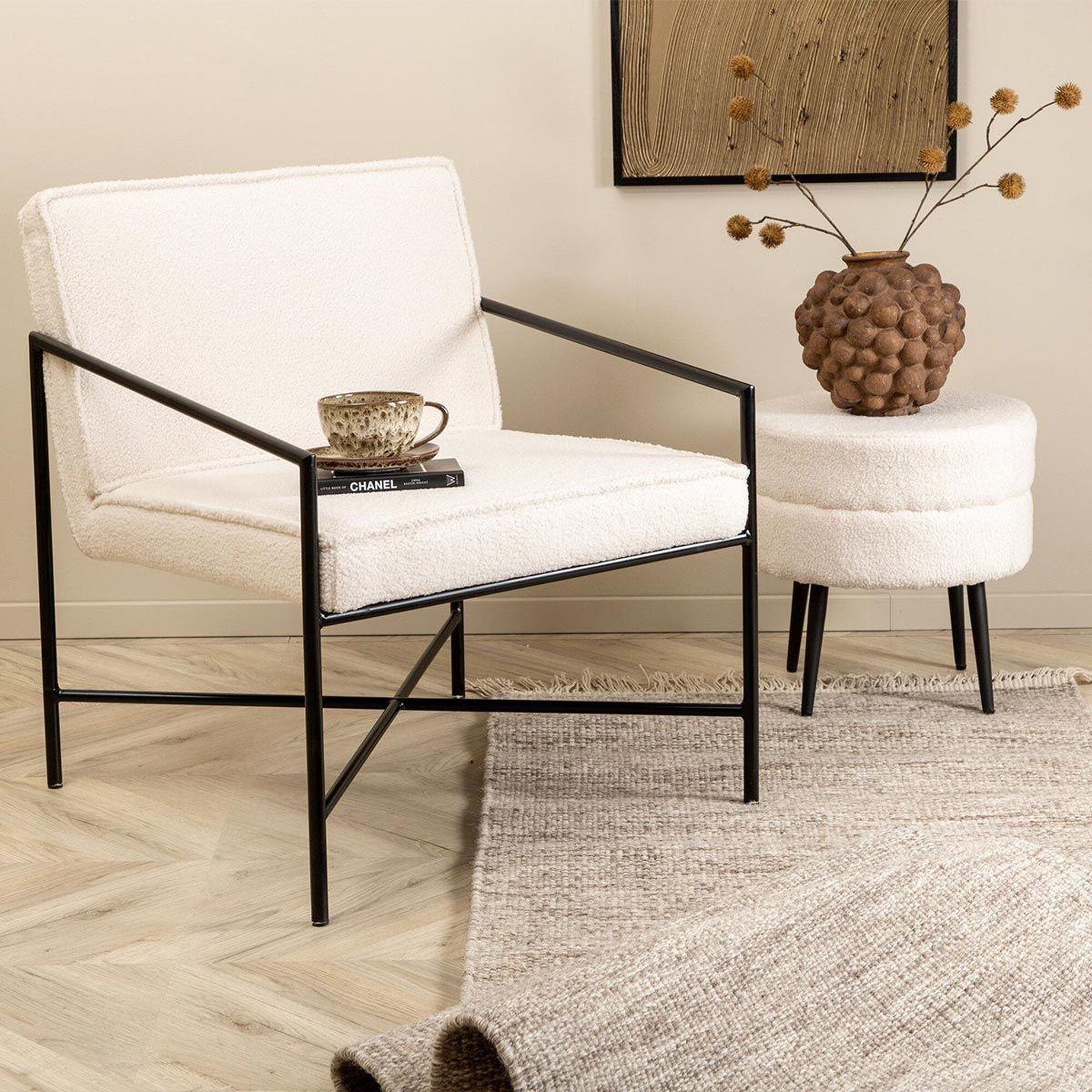 Voir la diapositive 6 : Paris Prix Fauteuil design bouclette  rakel  78cm blanc cassé