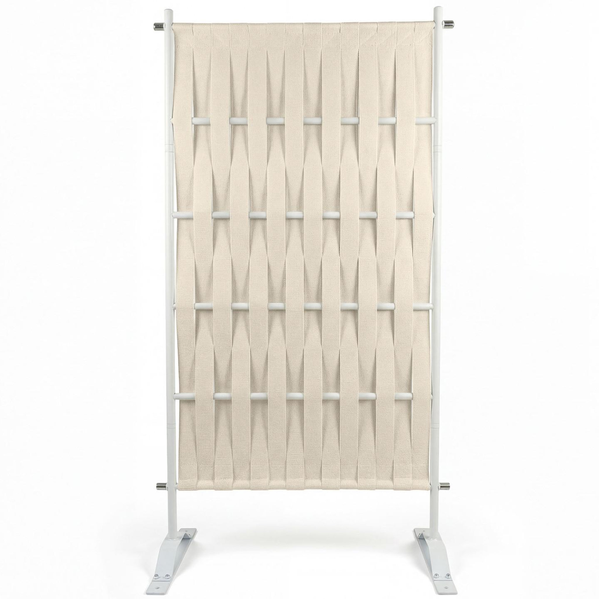 Voir la diapositive 3 : ID MARKET Paravent extérieur claustra décoratif 80 x 150 cm sangles beige et métal blanc