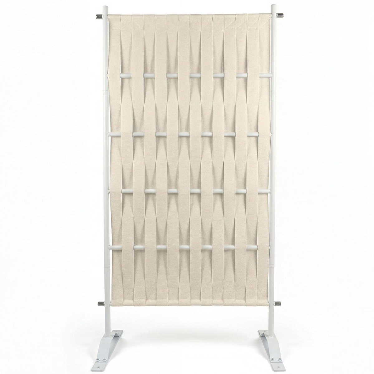 ID MARKET Paravent extérieur claustra décoratif 80 x 150 cm sangles beige et métal blanc